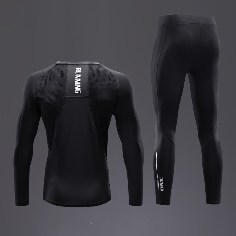 Compression Long Pant - 男性クイックドライ圧縮トラックスーツメッシュバック長袖トップ高弾性タイトパンツジムランニングフィットネストレーニングスポーツスーツ