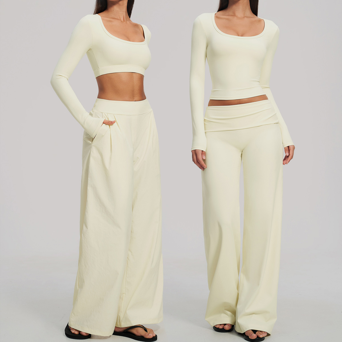 Compression Long Pant - スポーツセット 2点セット レディース 長袖 バックレス フィットネストップ